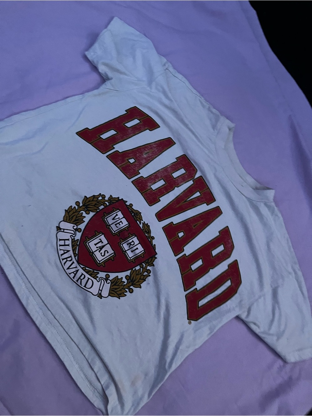 Harvard Women's White Crop Tee with Red Crest